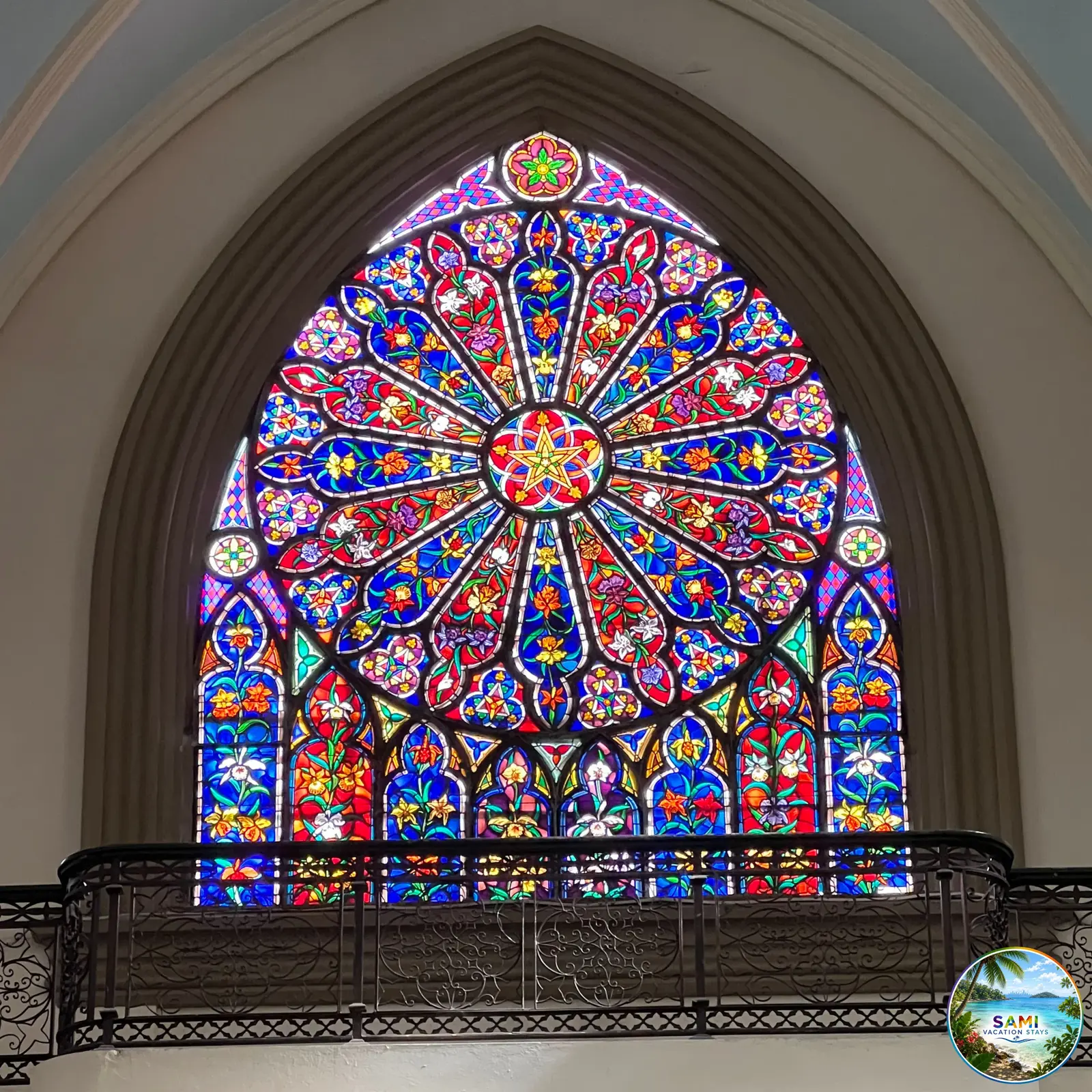 Colorful stained glass window in a church