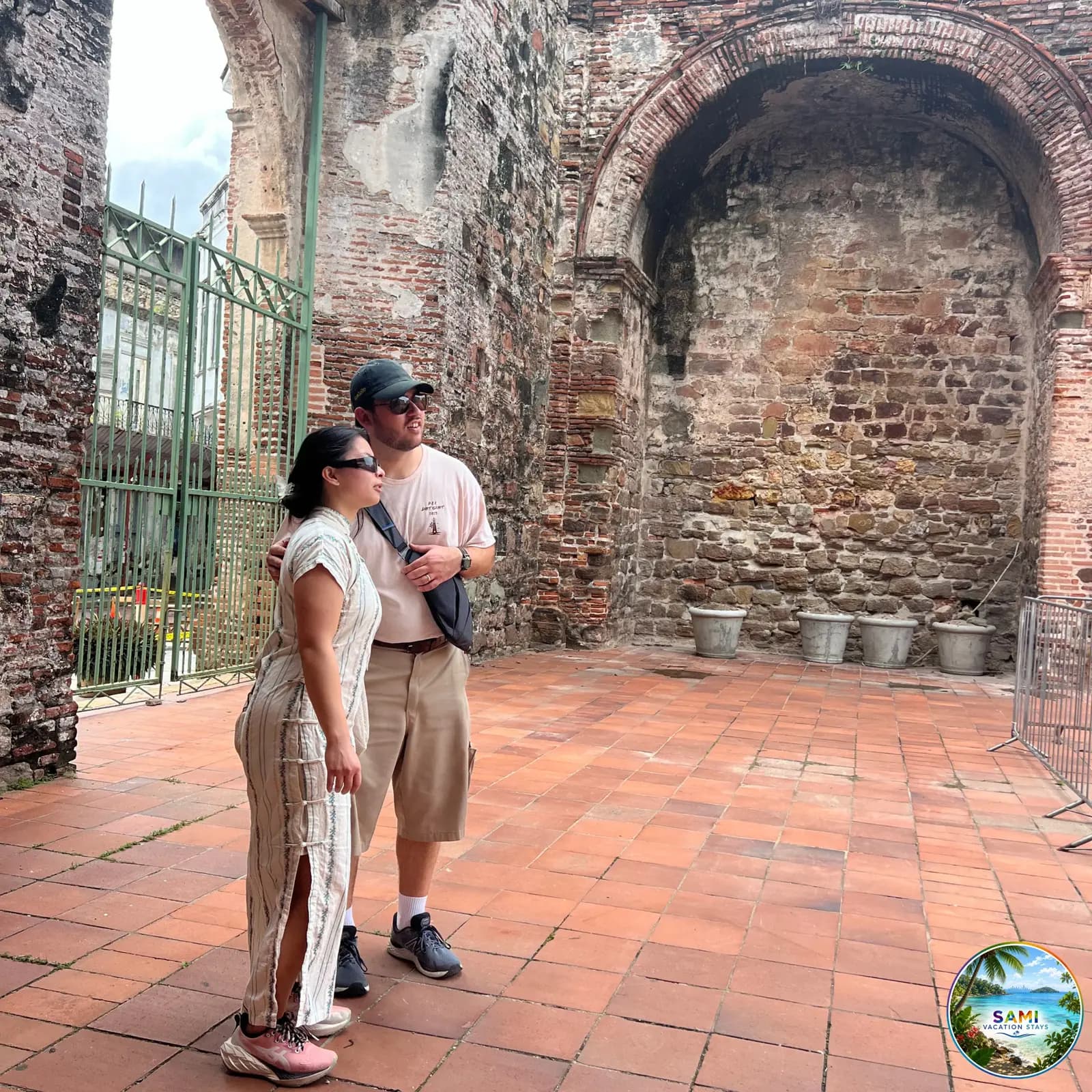 Couple visiting historic ruins