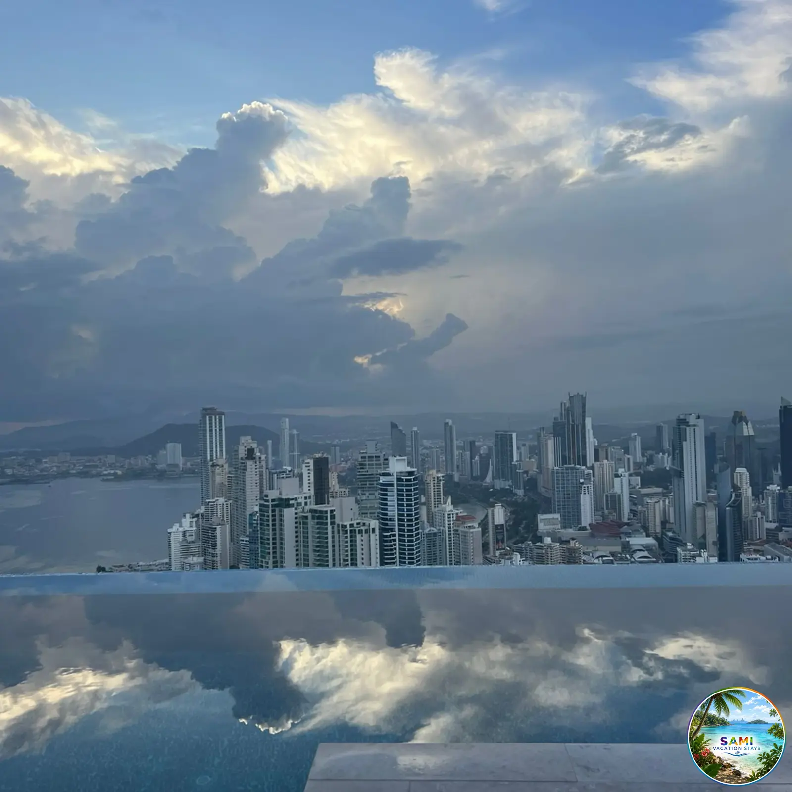 Panama City skyline from an infinity pool