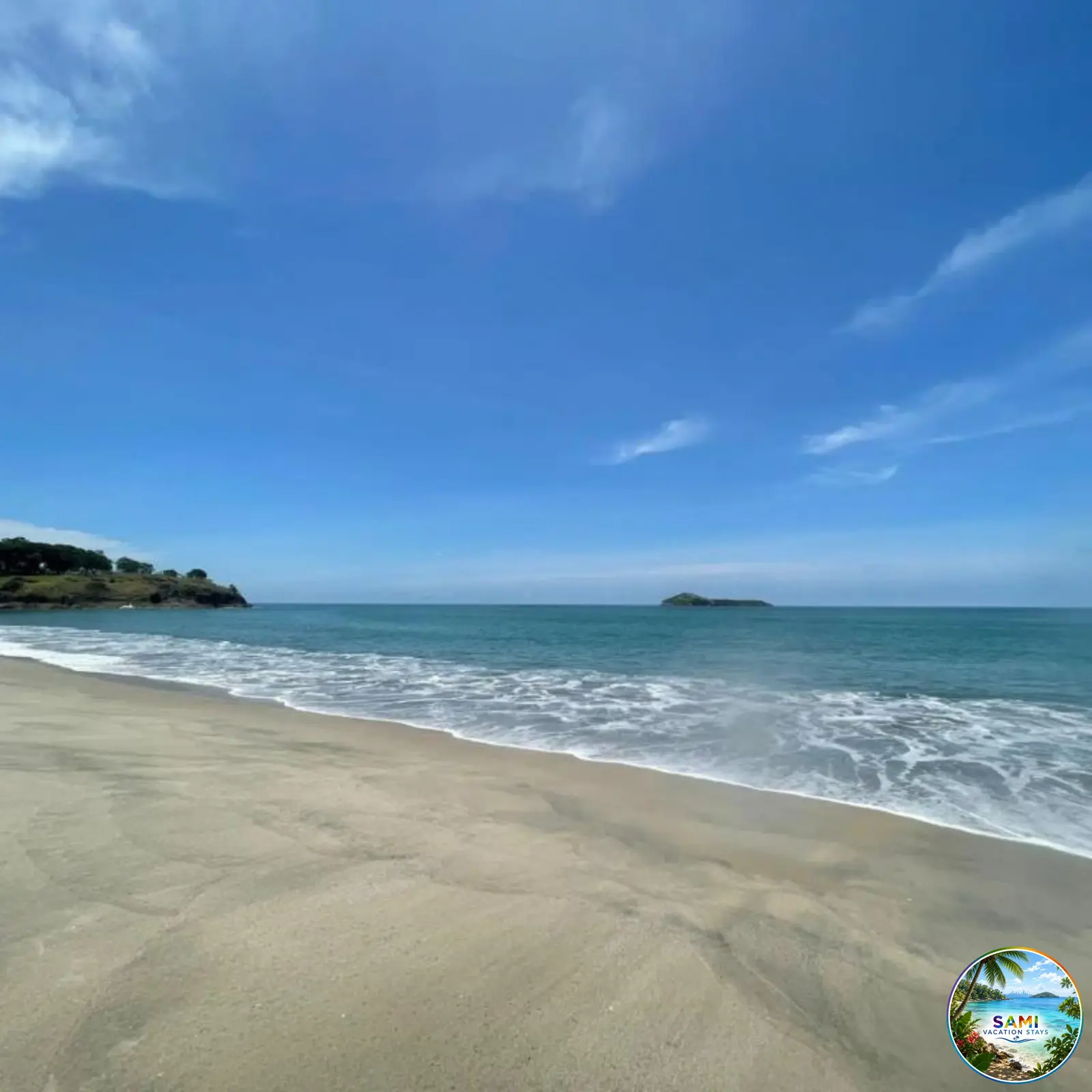 Sandy beach along a tropical coastline
