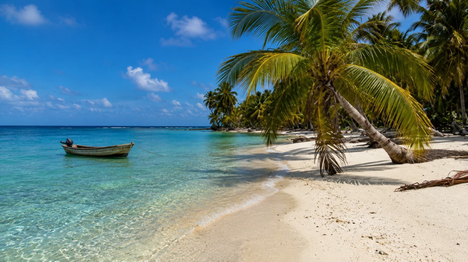 Plage tropicale avec un bateau au Panama