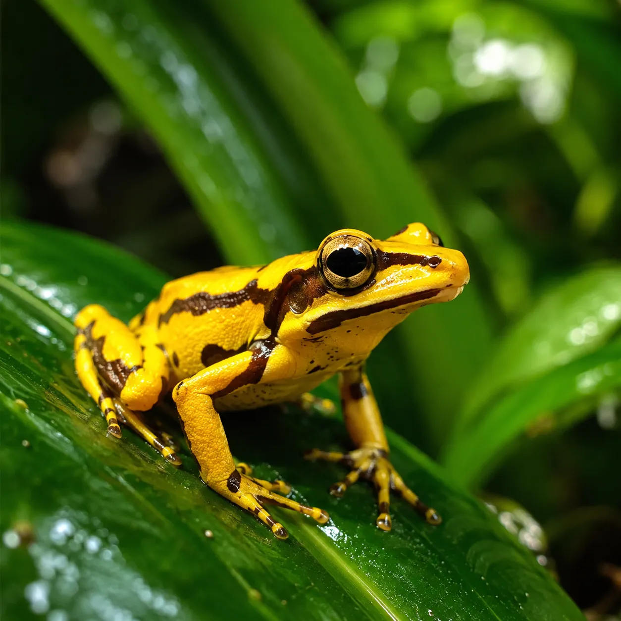 Grenouille dorée du Panama sur une feuille verte