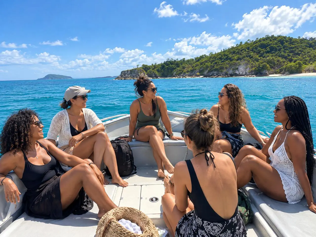 Un groupe de femmes réunies sur un bateau au large d'une île du Panama